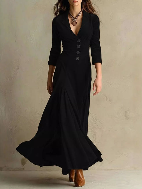 velvet-button-front-3-4-sleeve-maxi-dress-OhSoStyled-Sophia's-Style-4