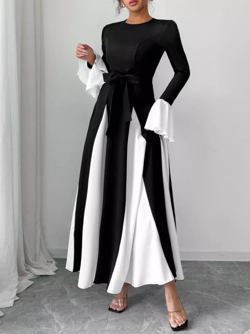 contrast-round-neck-flare-sleeve-maxi-dress-OhSoStyled-Sophia's-Style-1