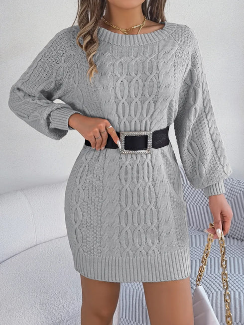 cable-knit-round-neck-sweater-dress-Sophia's Style-1