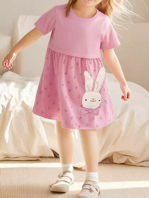 childrens-bunny-round-neck-short-sleeve-dress-ohso-kids-sophias-style-2
