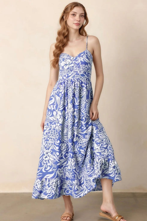 floral-print-spaghetti-strap-high-waist-dress OhSoStyled - Sophia's Style in Dusty Blue-1