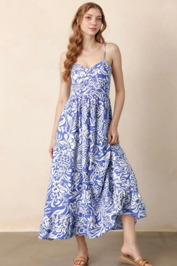 floral-print-spaghetti-strap-high-waist-dress OhSoStyled - Sophia's Style in Dusty Blue-1