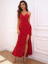 slit-sequin-v-neck-cami-dress Sophia's Trends - Sophia's Style-Red-XS