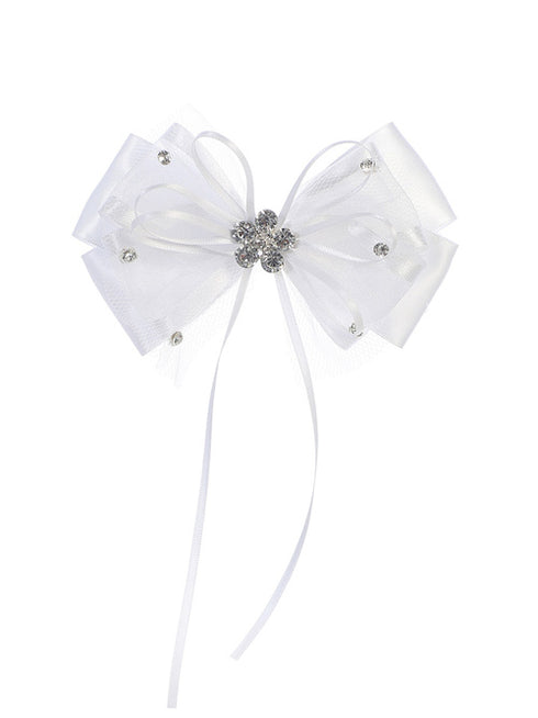 Girls Large Bow Hair Clips with Rhinestone Accents - 6 Pairs