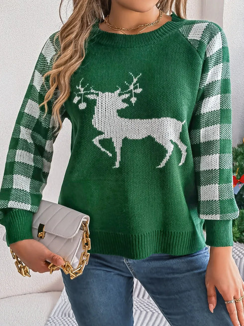 reindeer-plaid-round-neck-long-sleeve-sweater-Sophia's Style-12