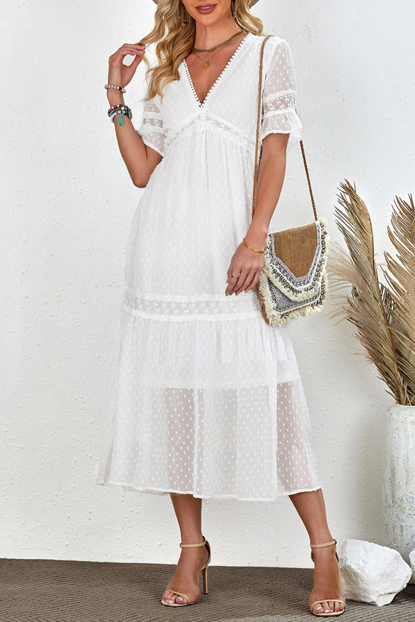 swiss-dot-v-neck-short-sleeve-midi-dress Sophia's Trends - Sophia's Style-White-S