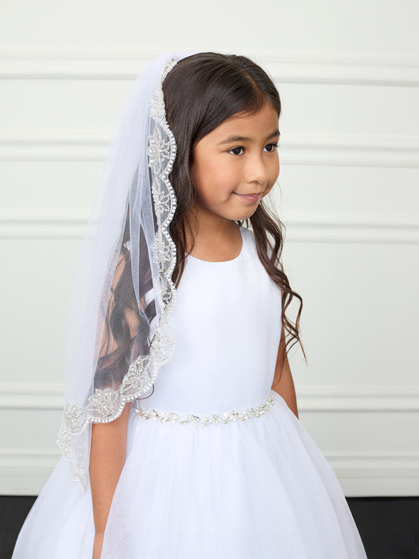 Beaded Scallop Edge Girls Veil