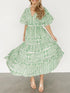 ruched-printed-v-neck-half-sleeve-midi-dress OhSoStyled - Sophia's Style in Light Green-2