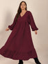 plus-size-ruffled-hem-v-neck-balloon-sleeve-dress OhSoStyled - Sophia's Style-2