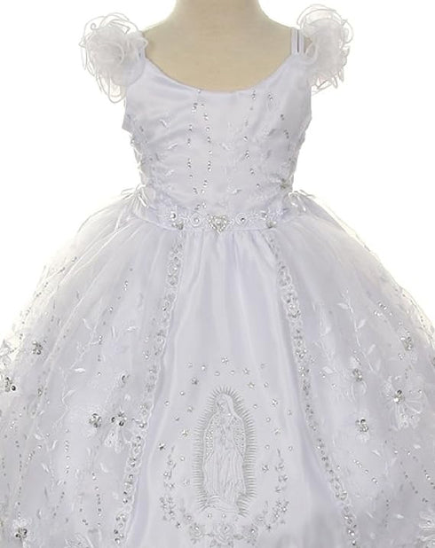 Little Girl White Organza Rhinestone Baptism Cape Dress 2T-6 - SophiasStyle.com