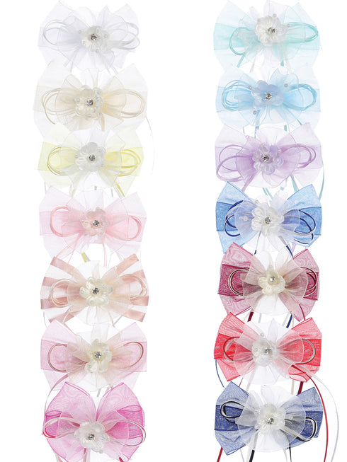 Girls Satin Organza Hair Bows - 1 Dozen Pairs