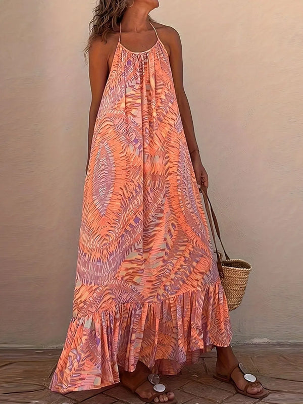 backless-printed-halter-neck-maxi-cami-dress OhSoStyled - Sophia's Style in Coral-1