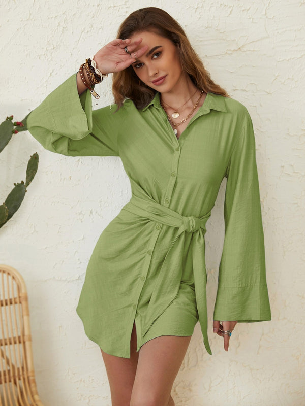 collared-neck-long-sleeve-mini-shirt-dress OhSoStyled - Sophia's Style-1