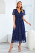 sequin-leaf-embroidery-tie-front-short-sleeve-dress Sophia's Trends - Sophia's Style-Dark Blue-L