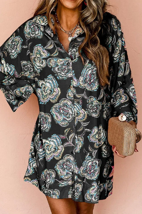 printed-button-up-three-quarter-sleeve-shirt-dress OhSoStyled - Sophia's Style-5
