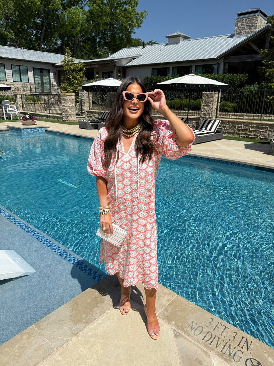 Pamela Coral Maxi Dress at Sophia's Style XL / Coral / Scallop