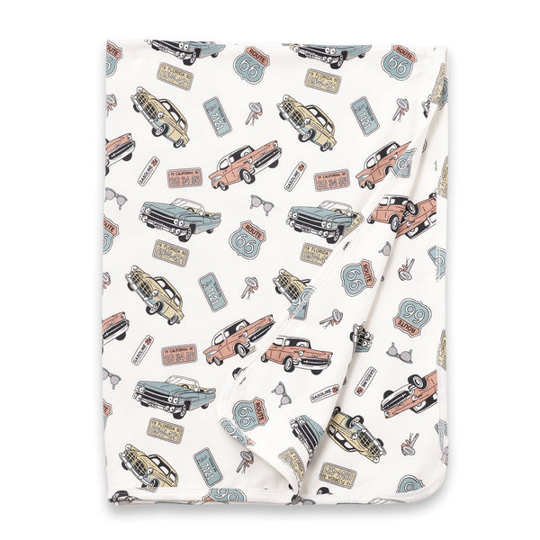 route-66-baby-boy-bamboo-vintage-cars-stroller-blanket Sophia's StyleBaby Blankets-1