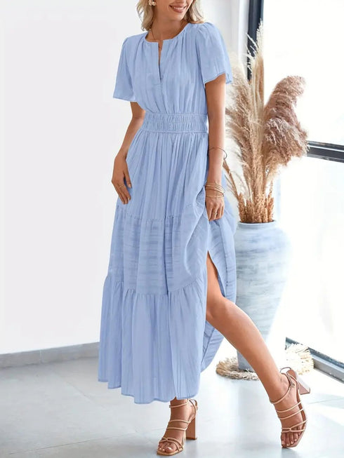 notched-short-sleeve-midi-dress-with-pockets OhSoStyled - Sophia's Style-27