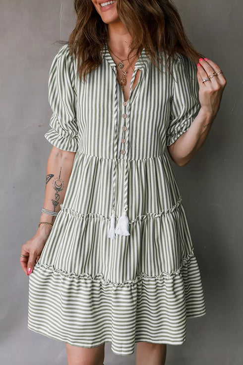 stripe-tasseled-tie-neck-ruffled-short-sleeve-tiered-flattering-dress-OhSoStyled-Sophia's-Style-2