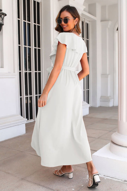 ruffled-surplice-tie-waist-slit-midi-dress Sophia's Trends - Sophia's Style-Black-XL