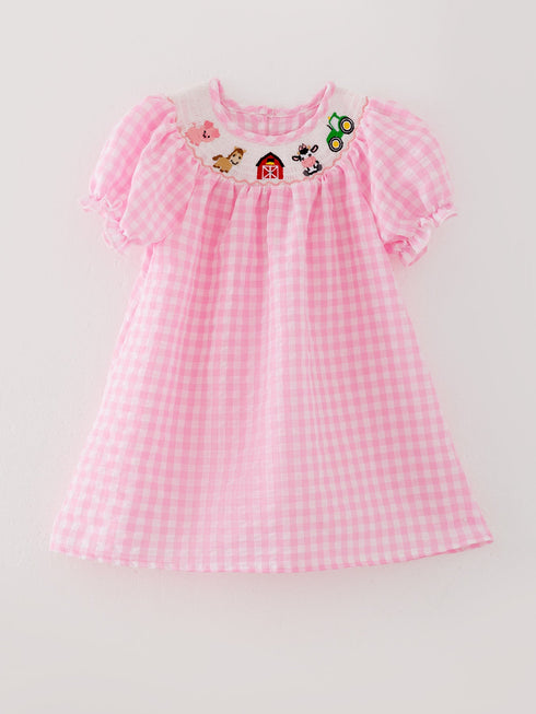 farm-pink-smocking-embroidered-girls-dress Rylee Faith Designs - Sophia's Style-2