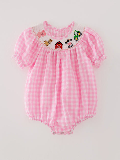 farm-pink-smocking-embroidered-girls-romper Rylee Faith Designs - Sophia's Style-4