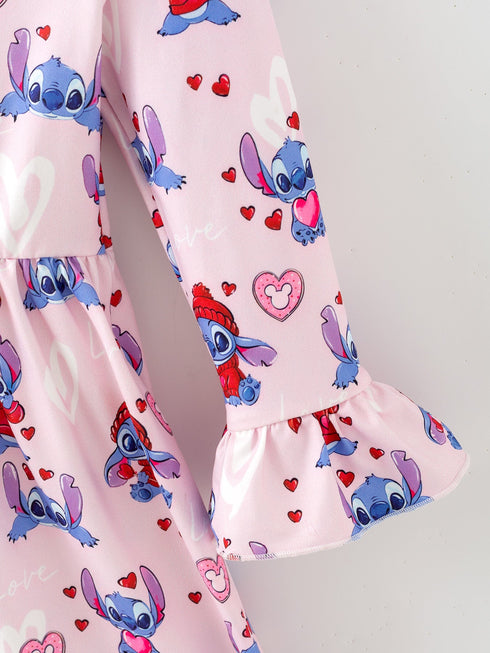 girls-valentines-day-character-print-ruffle-sleeve-dress-rylee-faith-designs-Sophia's Style-2