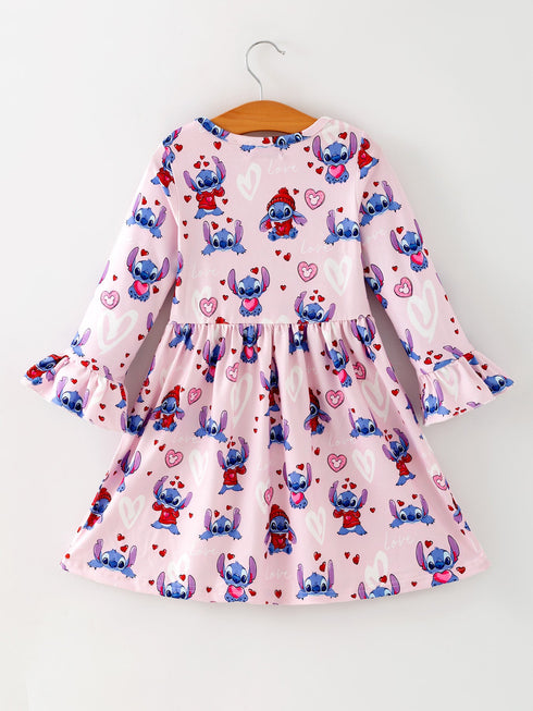 girls-valentines-day-character-print-ruffle-sleeve-dress-rylee-faith-designs-Sophia's Style-5