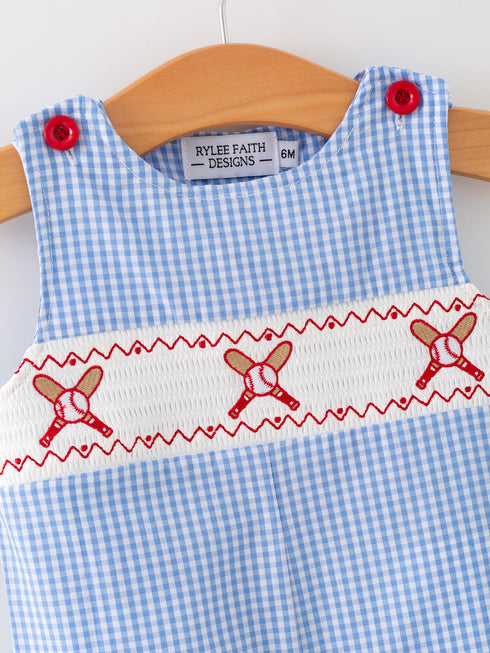 baby-boy-baseball-smocked-romper-blue-plaid-summer-outfit-Sophia's Style-2