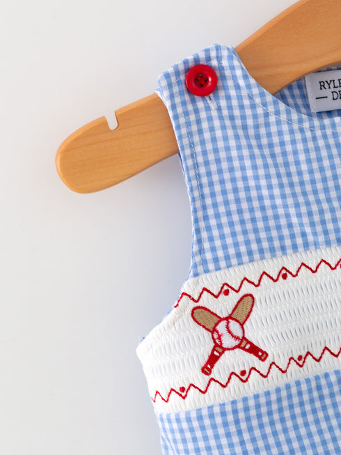 baby-boy-baseball-smocked-romper-blue-plaid-summer-outfit-Sophia's Style-4