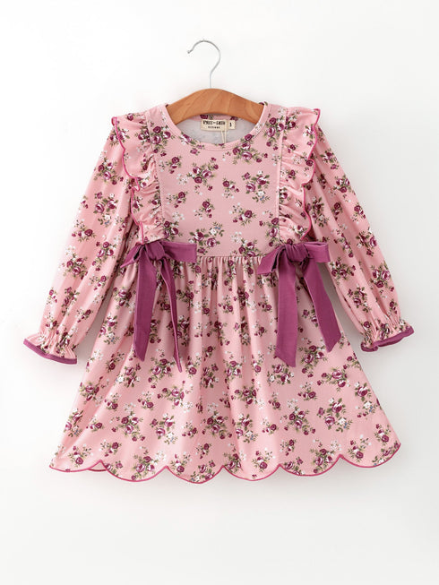 fall-purple-rose-floral-girl-dress-bow-ruffle-long-sleeve-scalloped-hem-sophias-styleDress-1