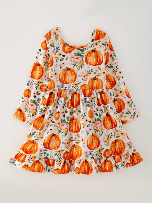 girls-halloween-pumpkin-print-long-sleeve-dress Rylee-Faith-Designs-Sophia's Style-2
