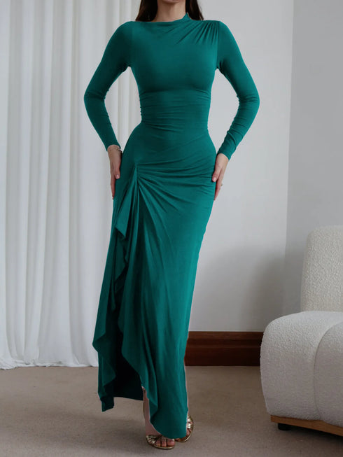 ruched-long-sleeve-maxi-dress-1-OhSoStyled-Sophia's-Style-9