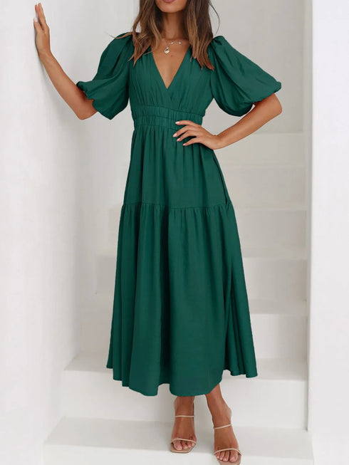 v-neck-puff-sleeve-midi-dress OhSoStyled at Sophia's Style-22