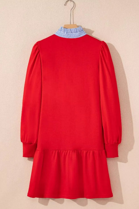 contrast-striped-collar-patchwork-puff-sleeve-ruffle-hem-mini-dress-OhSoStyled-Sophia's-Style-3