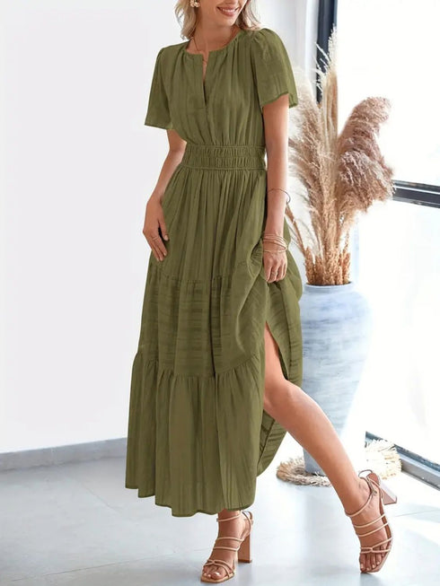 notched-short-sleeve-midi-dress-with-pockets OhSoStyled - Sophia's Style-6