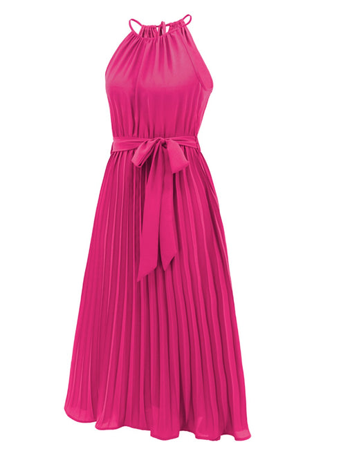 pleated-spaghetti-strap-tie-waist-midi-dress Sophia's Trends - Sophia's Style--