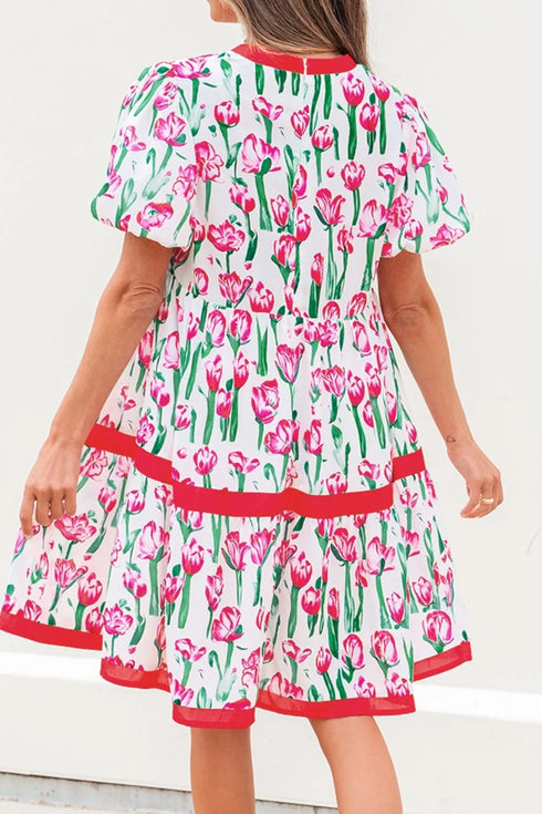 floral-print-contrast-trim-v-neck-bubble-short-sleeve-babydoll-dress OhSoStyled at Sophia's Style-2