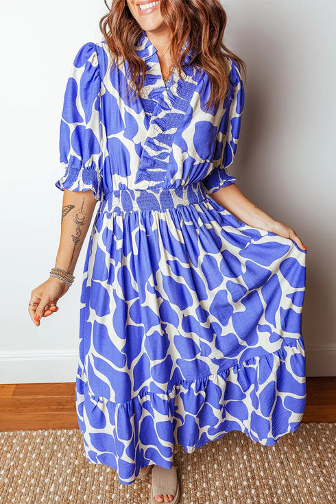 abstract-print-smocked-waist-puff-half-sleeve-dress-OhSoStyled-Sophia's-Style-6