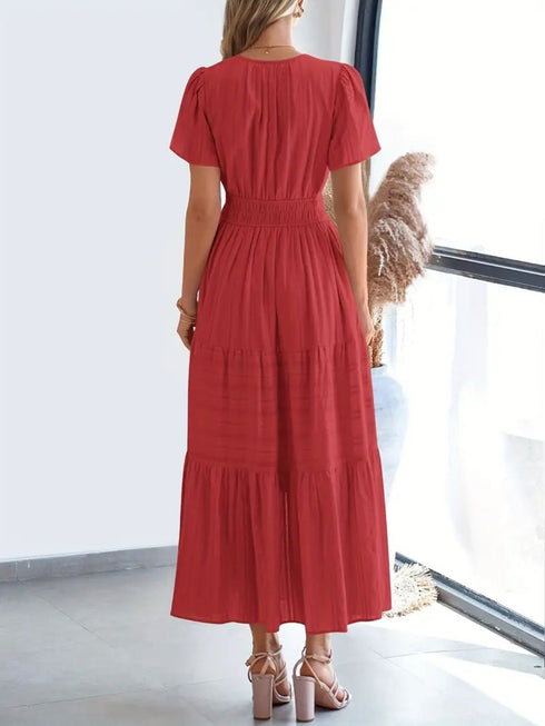 notched-short-sleeve-midi-dress-with-pockets OhSoStyled - Sophia's Style-23