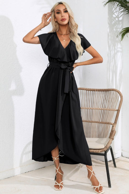 ruffled-tied-v-neck-midi-dress Sophia's Trends - Sophia's Style-Black-L