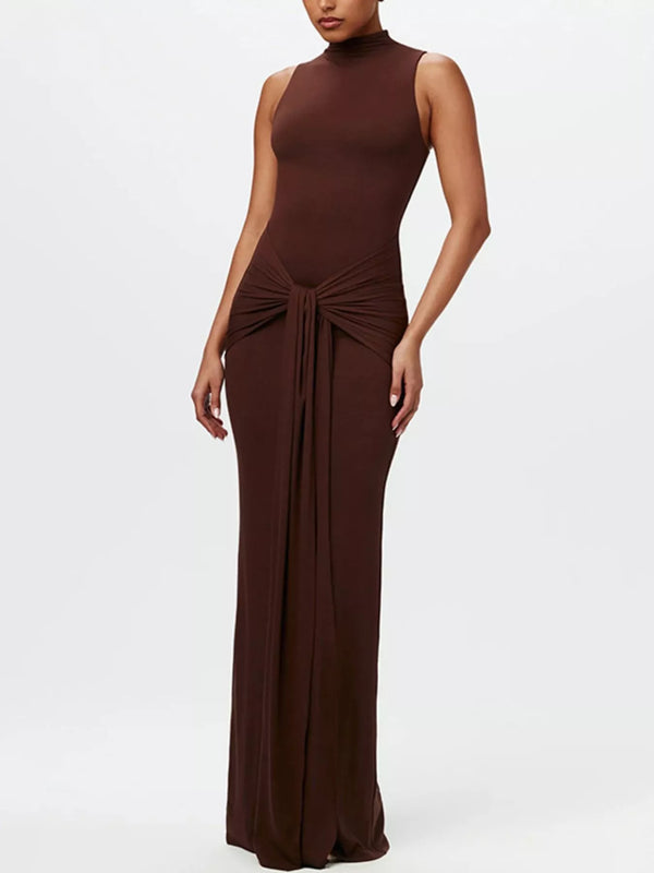 sleeveless-mock-neck-knot-front-maxi-dress-OhSoStyled-Sophia's-Style-1