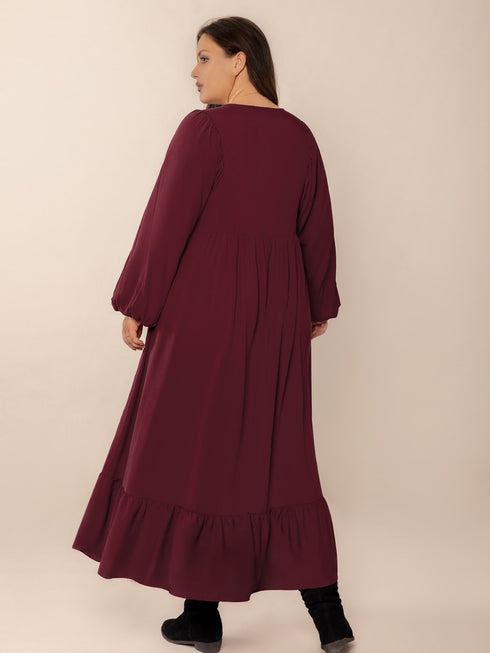 plus-size-ruffled-hem-v-neck-balloon-sleeve-dress OhSoStyled - Sophia's Style-7