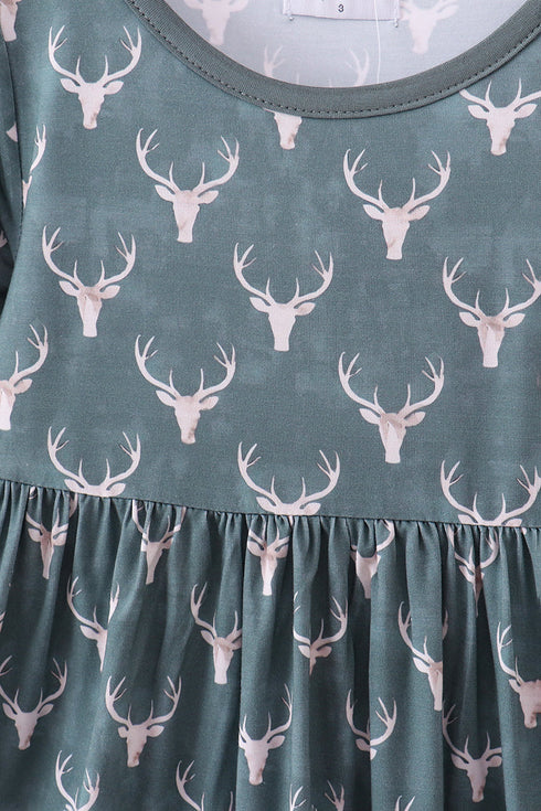 Premium forest reindeer print bamboo dress