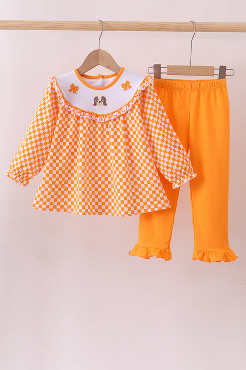 orange-tennessee-puppy-bow-embroidery-checkered-ruffle-pants-set-abby-evie-sophias-styleSet-1