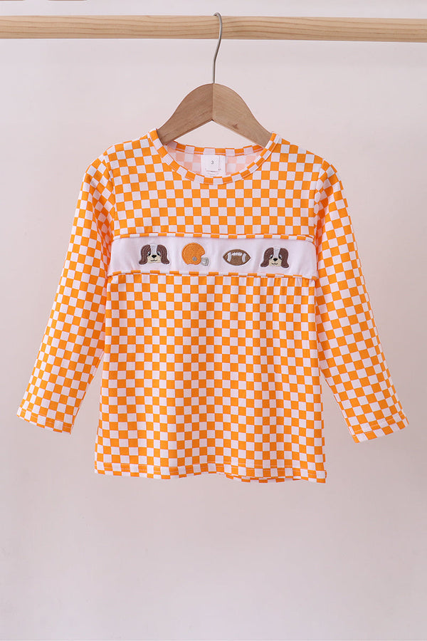 orange-tennessee-puppy-bow-embroidery-checkered-top-abby-evie-sophias-styleTop-1
