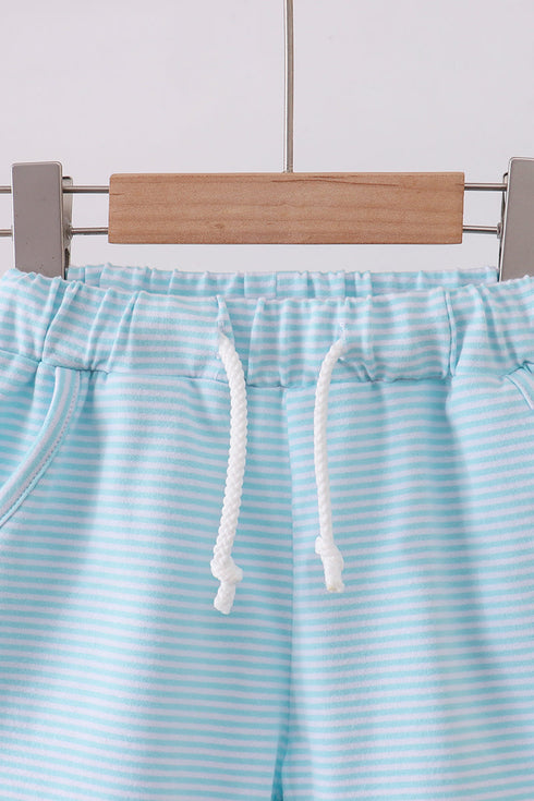 Premium Mint&white stripe drawstring shorts