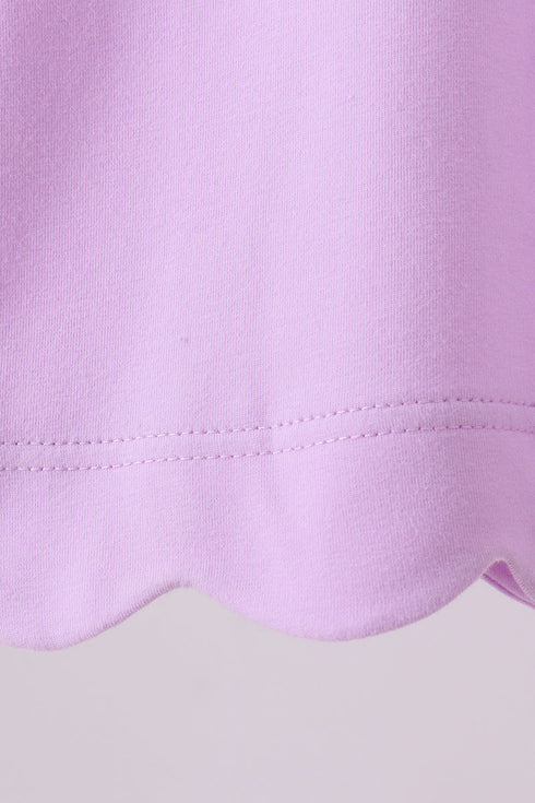 Purple flutter sleeve scalloped top