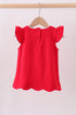 Red flutter sleeve scalloped top