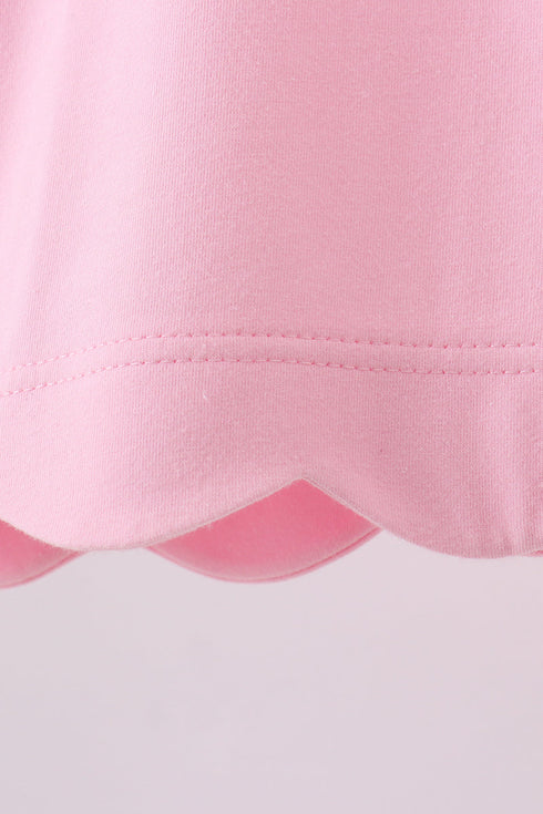 Pink flutter sleeve scalloped top